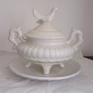 white tureen with dove on the lid at French Originals NZ