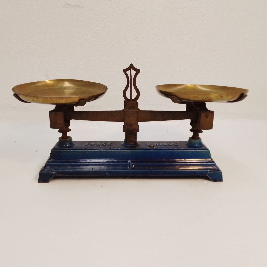 Antique French blue enamel cast iron Force shop scales at French Originals NZ