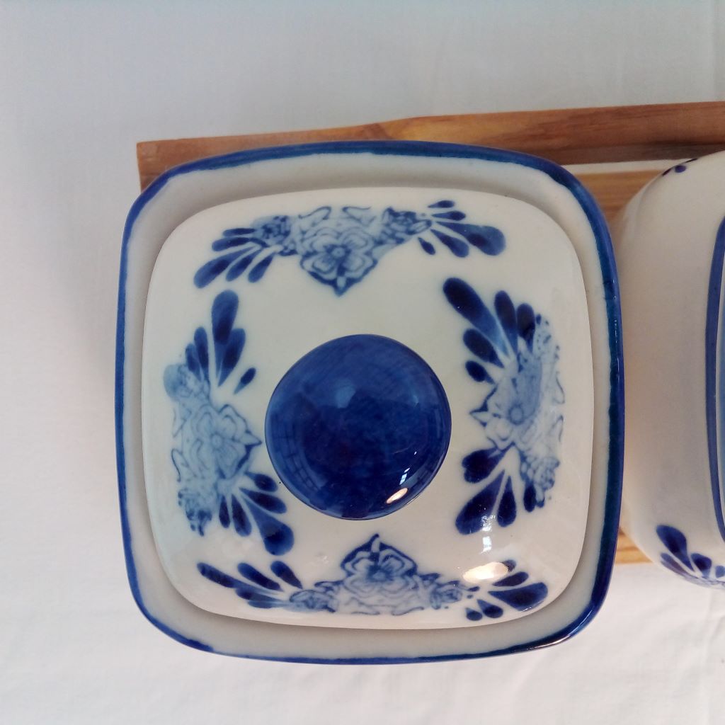 ceramic lid blue pattern on storage jar at French Originals NZ