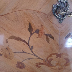 close up  of marquetry flower on Louis XV style French desk at French Originals NZ