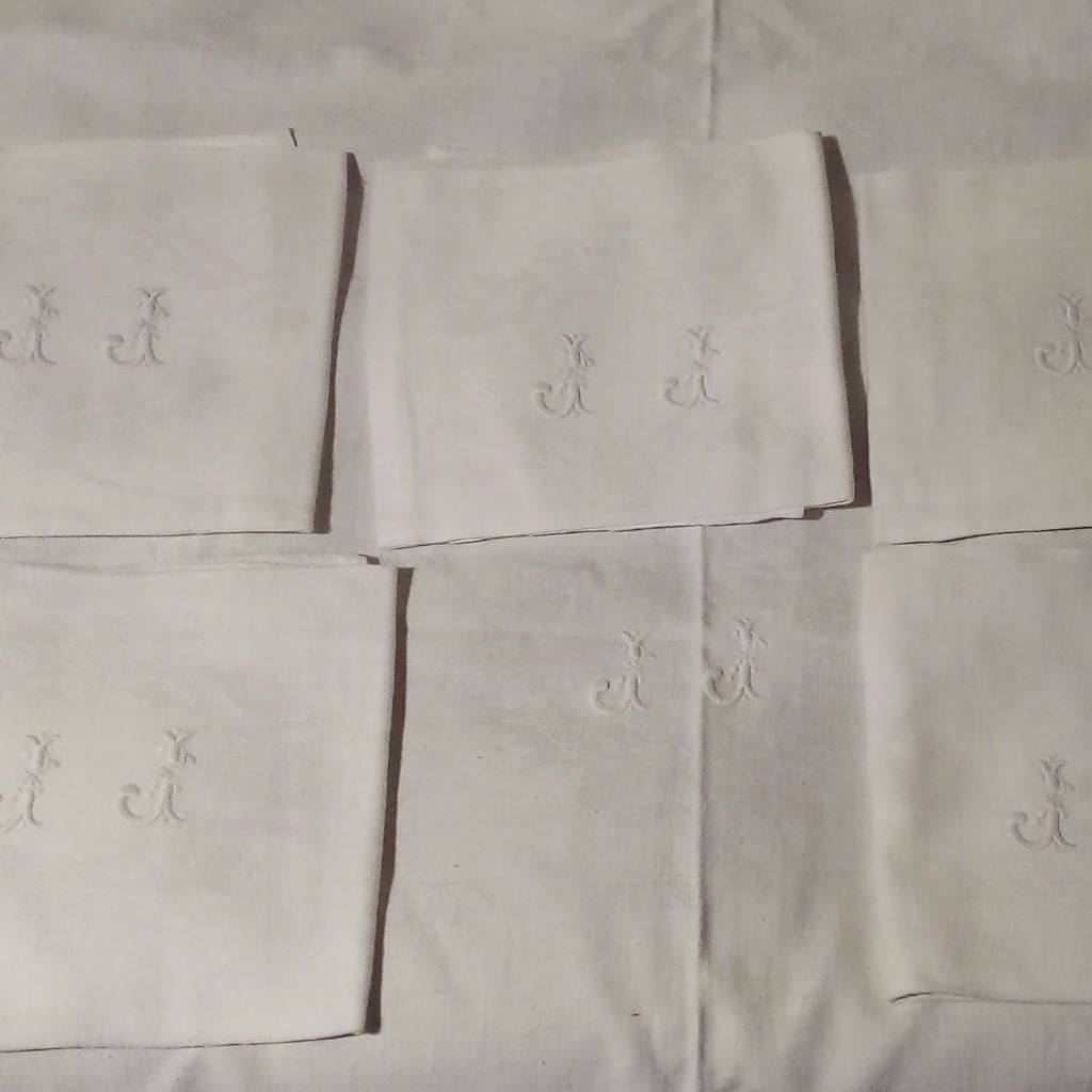 embroidered vintage French tablecloth and six napkins J J  at French Originals NZ