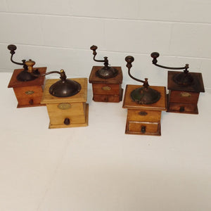 five French vintage coffee grinders from French Originals NZ