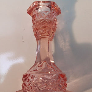 French vintage pink glass candle holder closeup at French Originals NZ