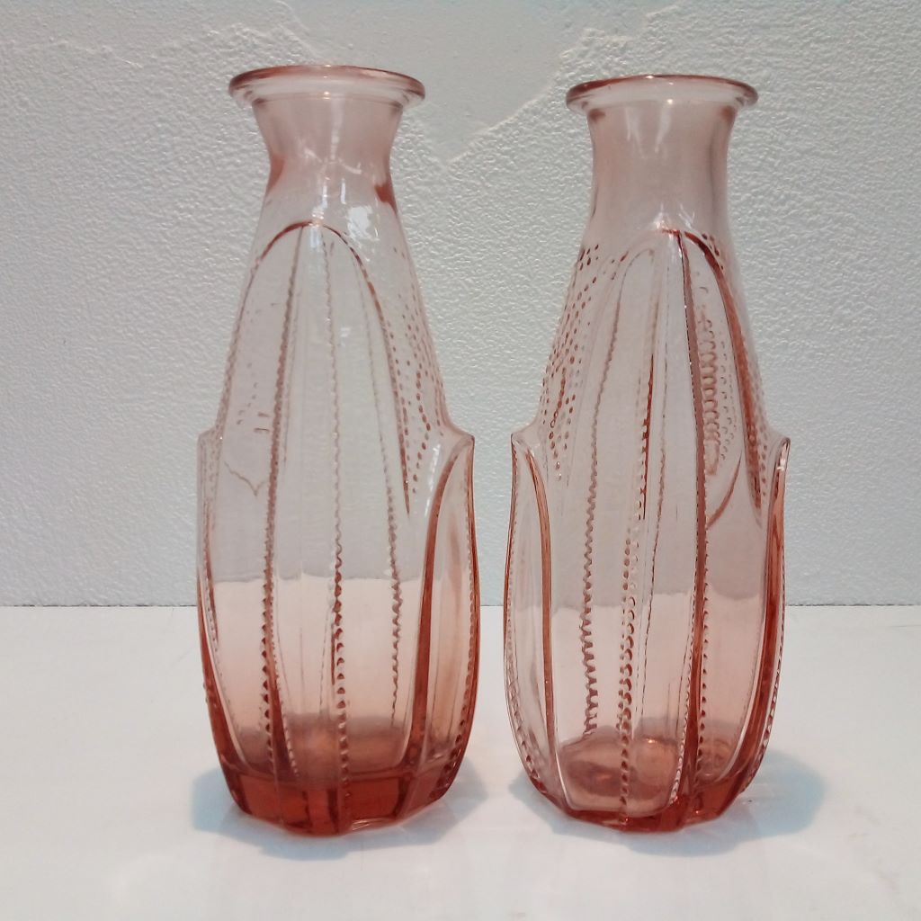 pair of French antique art deco pink glass vases at French Originals NZ