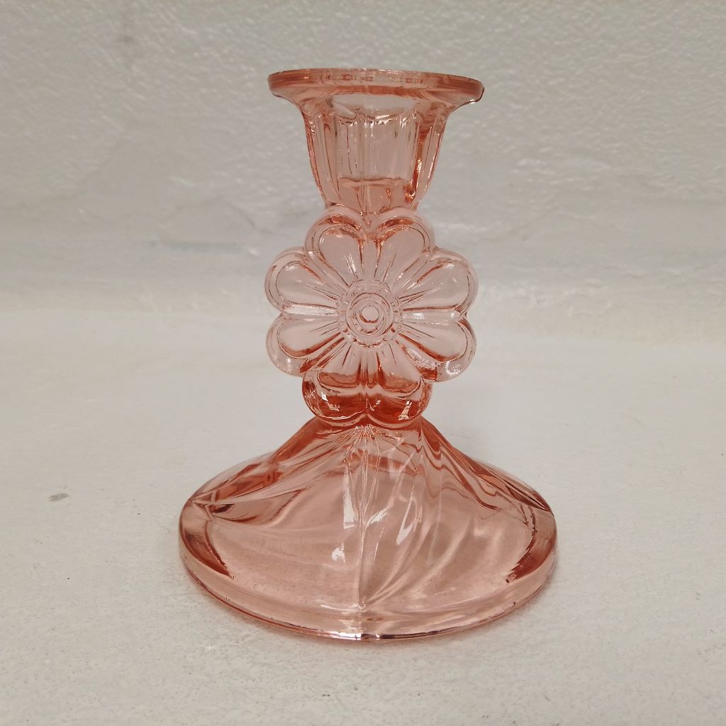 pink French vintage candle holder with flower on stem at French Originals NZ
