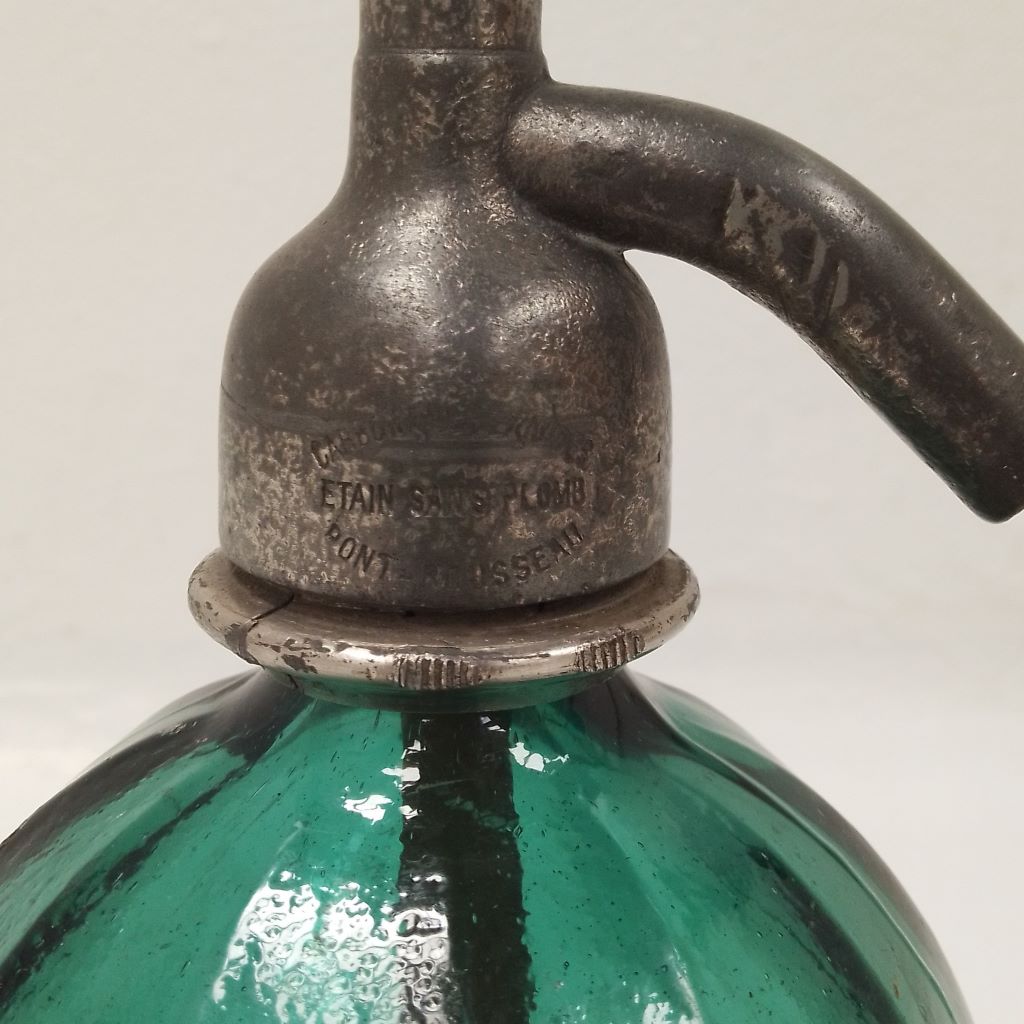pont Rousseau mark on antique French soda bottle spout at French Originals NZ