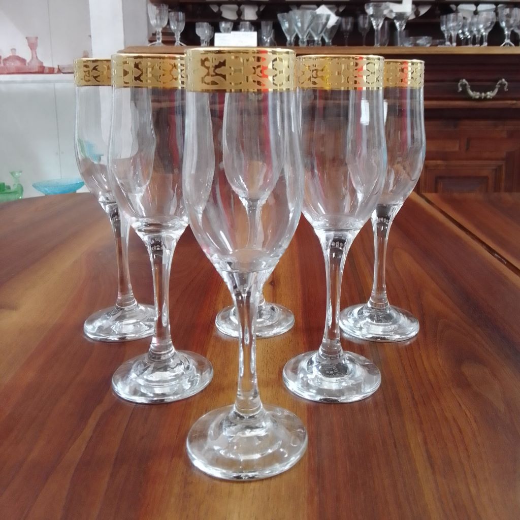 set of six used champagne flutes from France at French Originals NZ