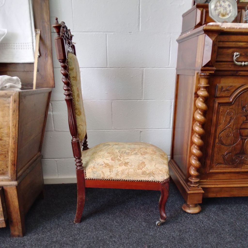 side view of antique French slipper chair at French Originals NZ