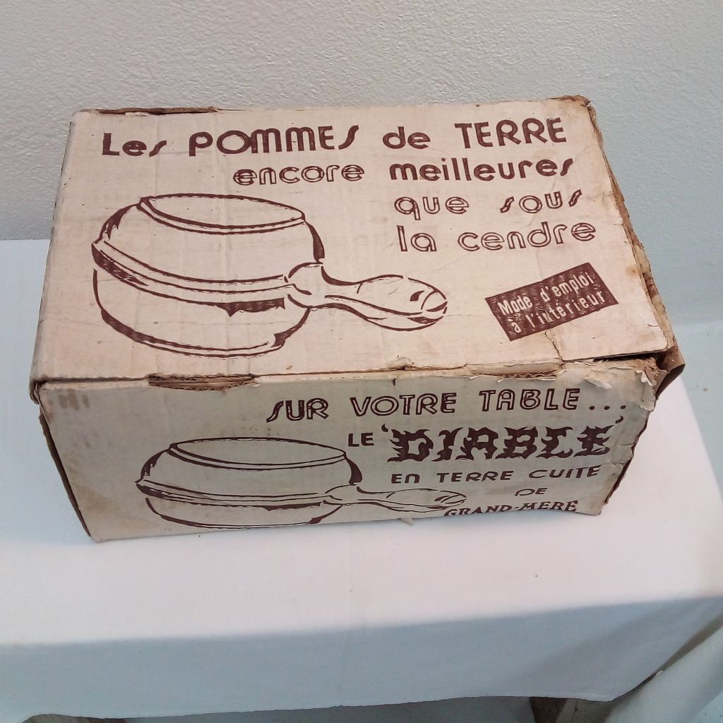 slightly tattered box of a French Diable cooking pot at French Originals NZ