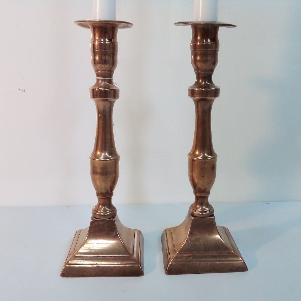 two brass French antique candlesticks at French Originals NZ