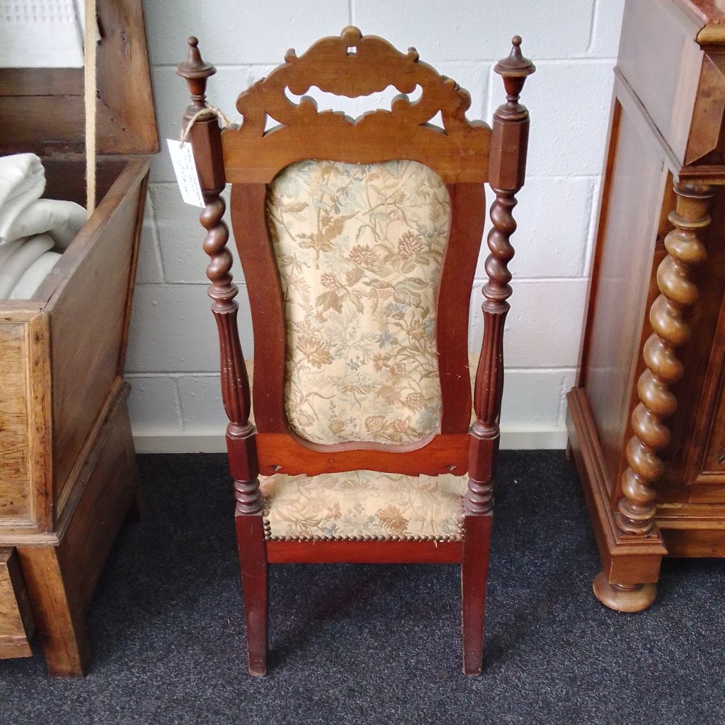 view of back showing upholstery on antique French chair at French Originals NZ