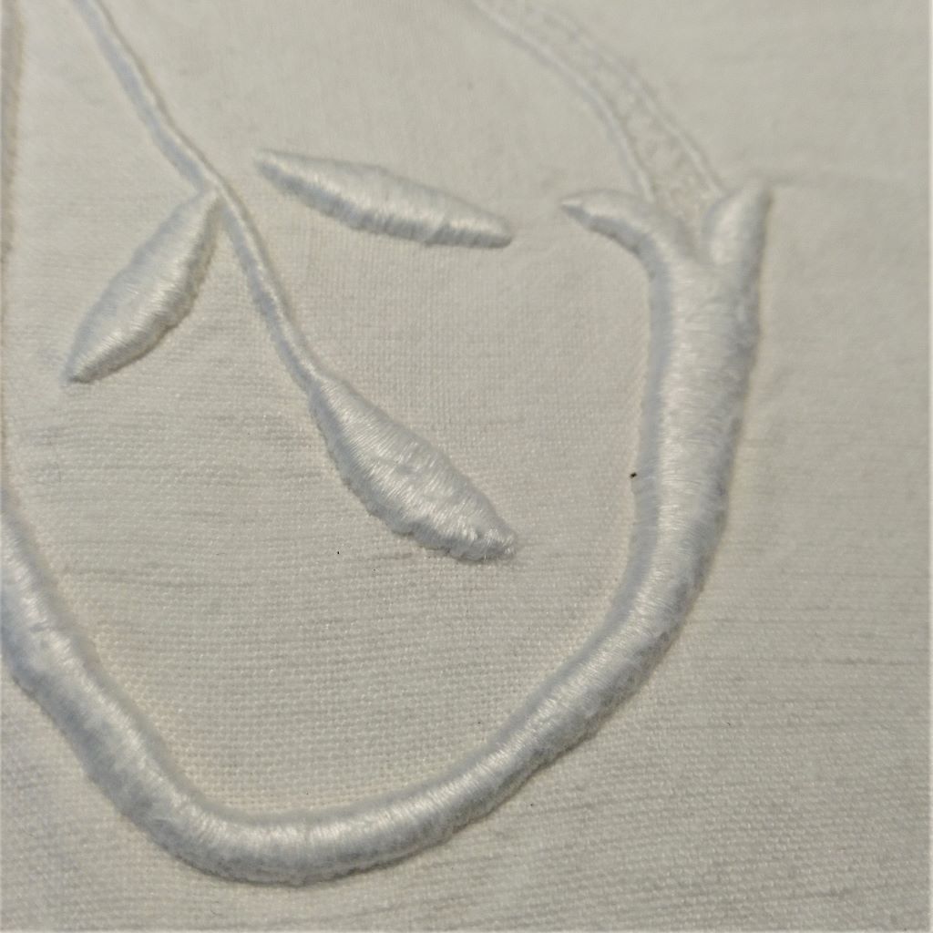 close up of french vintage sheet embroidery from French Originals NZ