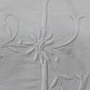 French Vintage embroidery on linen sheet from French Originals NZ
