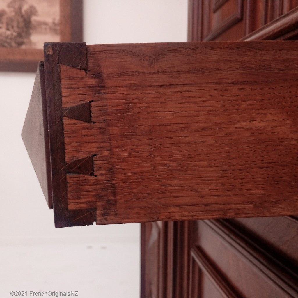 hand cut dovetails on drawer of French antique mahogany sideboard nz