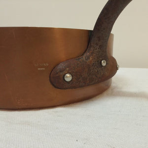 Heavy iron handle on vintage French Tournus copper pan from French Originals NZ