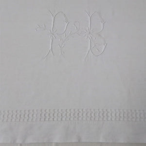 Initials PB and lattice edge detail on French vintage sheet NZ