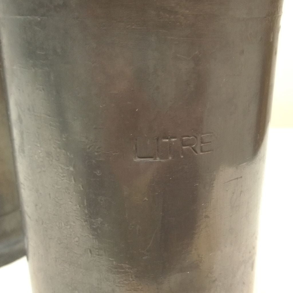 Litre mark on French antique pewter measuring cup from French Originals NZ