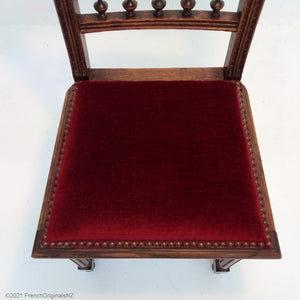 Rich burgundy velvet seat on french antique chair NZ